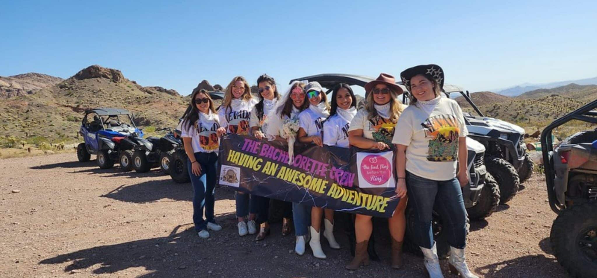 a bachelorette party group on a RZR tour with Awesome Adventures