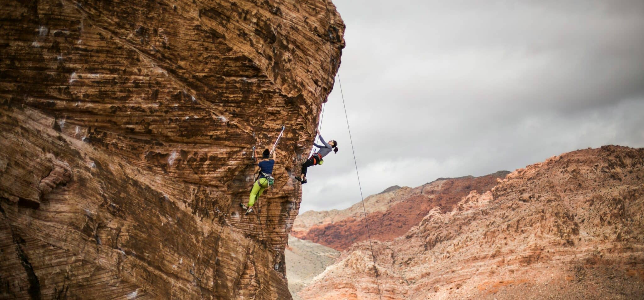 two rock climbers climbing Red Rock Canyon, Nevada